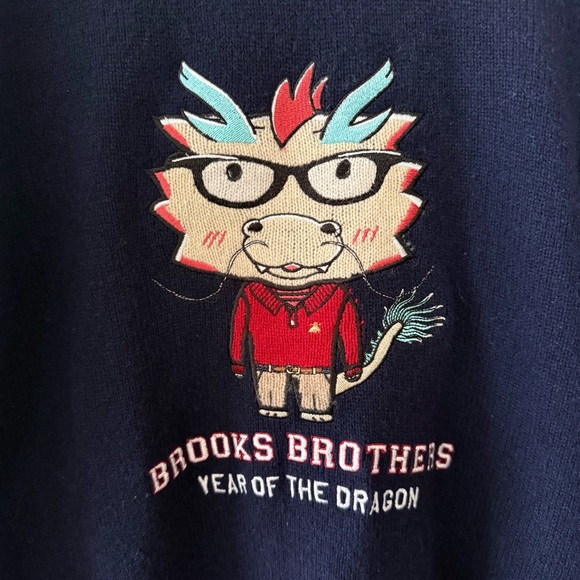 Brooks Brothers Lunar New Year Dragon Sweater Navy Blue Women Small Merino Wool - Picture 6 of 11